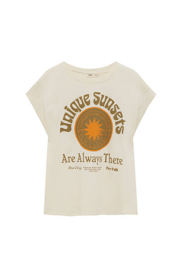 Tričko s potláčanou grafikou so slnkom a nápisom