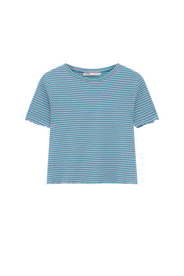 Short sleeve T-shirt with striped check texture