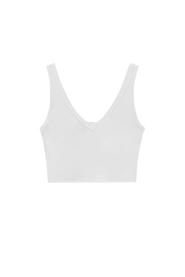 Ribbed crop top with ribbed trims