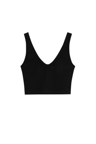 Ribbed crop top with ribbed trims