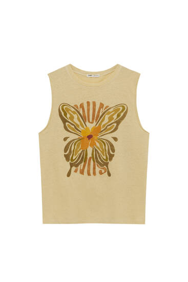 Kelebek desenli kısa kollu t-shirt