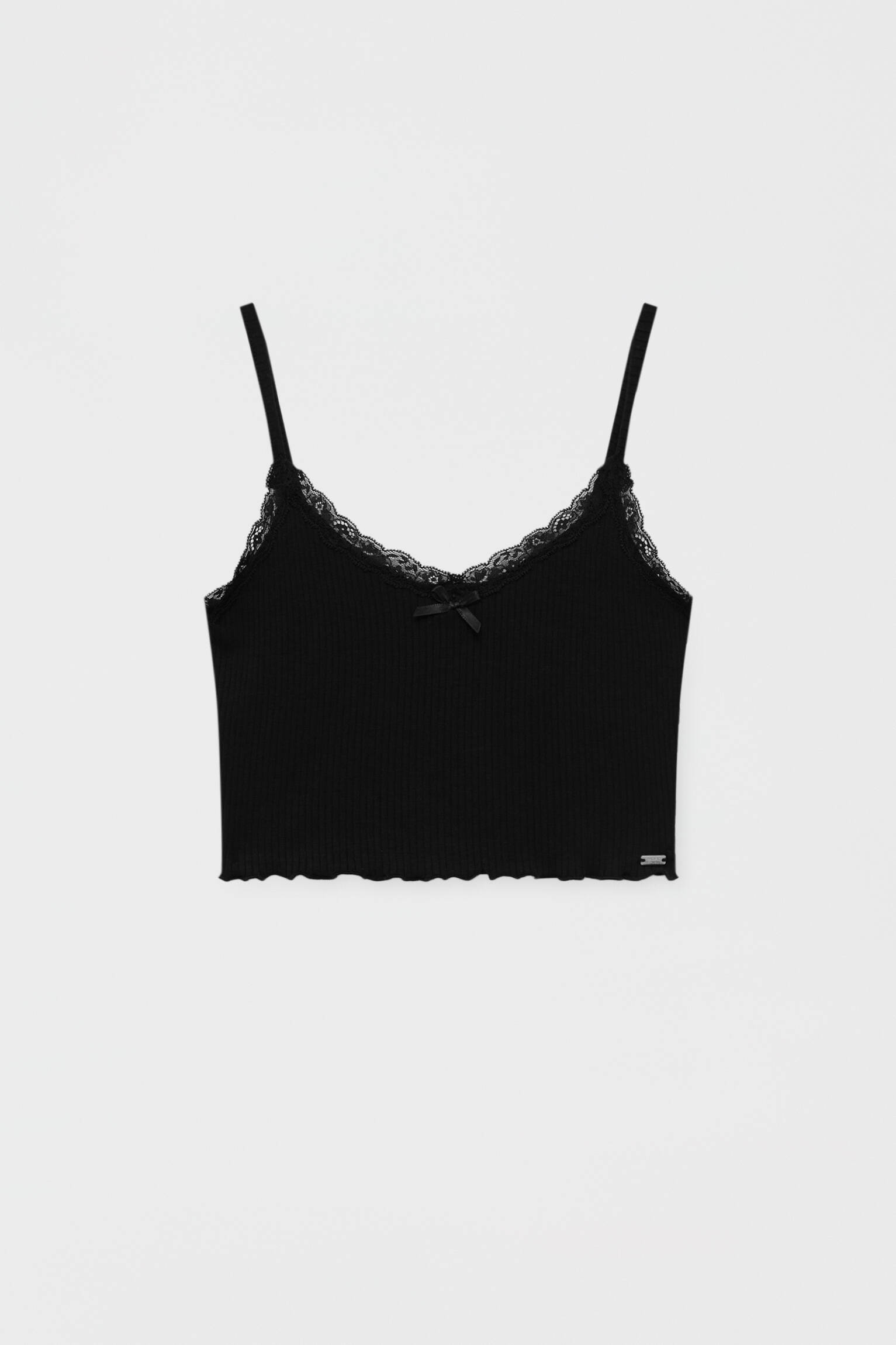 Lace-trimmed detail crop top - PULL&BEAR