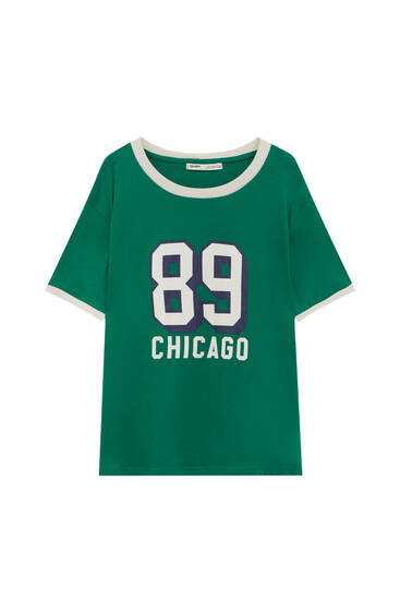 Short sleeve varsity T-shirt with contrast ribbed detail