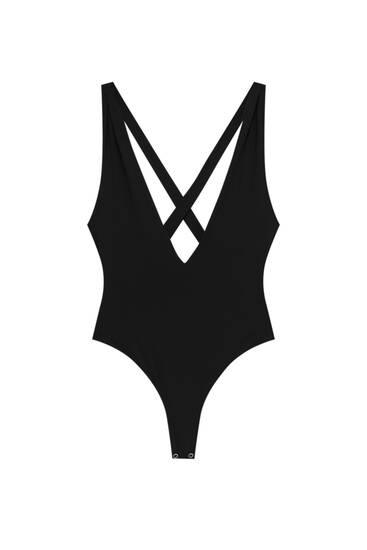 Black V-neck bodysuit