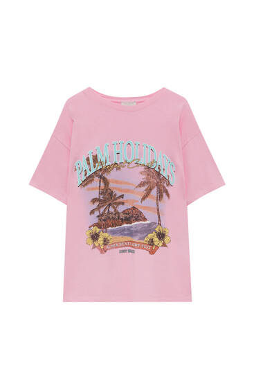 pull and bear pink t shirt