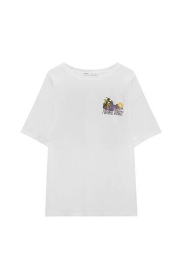 T-shirt met landschapsprint en korte mouw