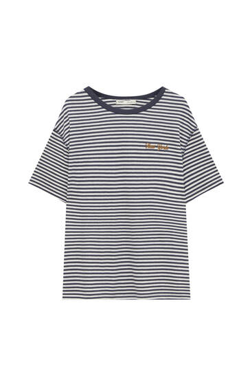 Striped T-shirt with embroidered chest detail