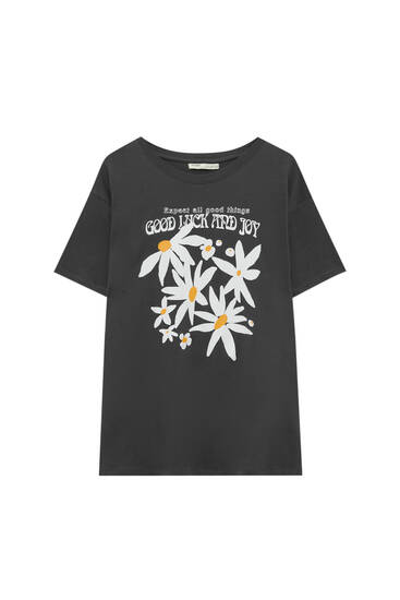 Základné tričko s kvetinovou potláčanou grafikou