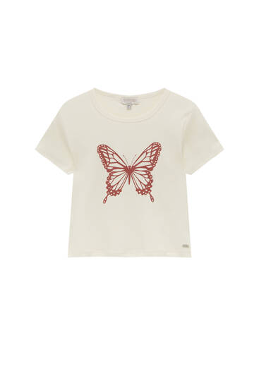 T-shirt met vlinder en korte mouw