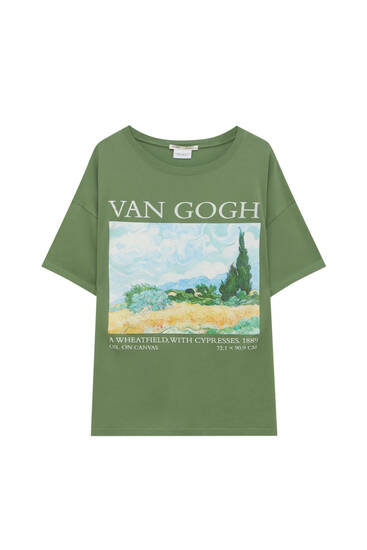 T-shirt vert Vincent Van Gogh - pull&bear