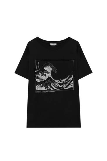 T-shirt noir La Grande Vague de Kanagawa