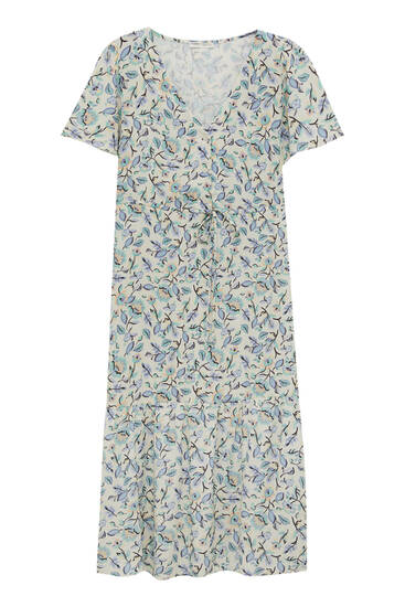 Printed V-neck midi dress