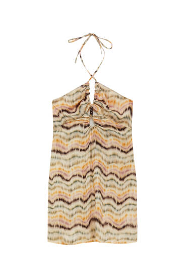 Short wave print dress with cut-out detail