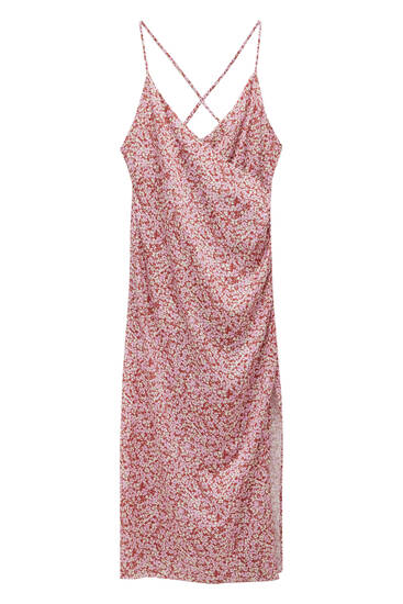 Μίντι σατινέ φόρεμα με φλοράλ σχέδιο