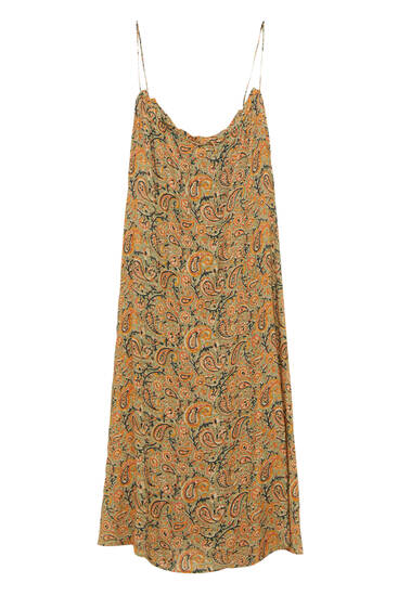 Printed long dress with straps
