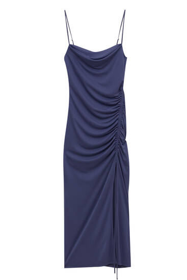 Draped midi dress with side slit