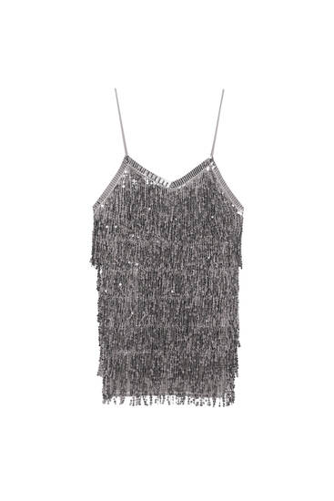 Sequined dress with fringing