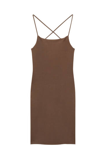 Short brown dress with crossover straps