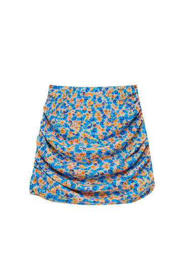 Printed mini skirt with ruched detail