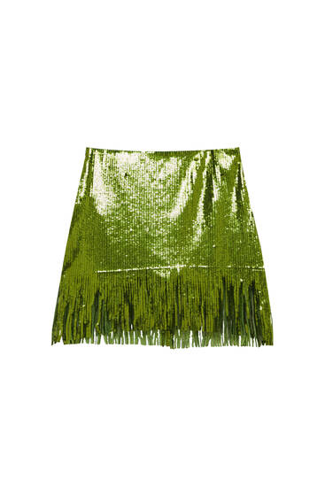 Sequinned skirt with fringe