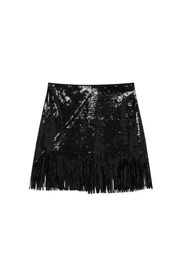 Sequinned skirt with fringe