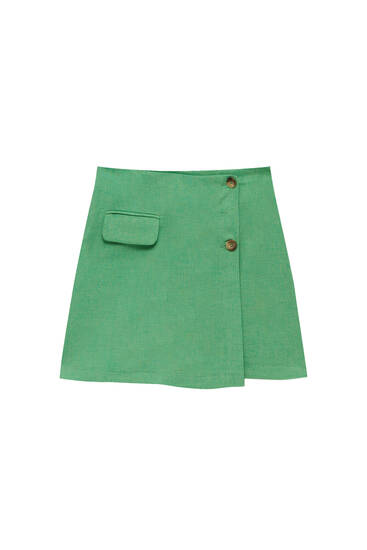 Wrap-style mini skirt with buttons