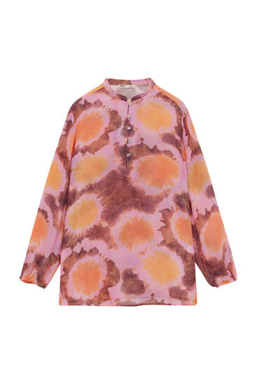 Pull&Bear Bluse DAMEN Hemden & T-Shirts Bluse Print Rabatt 90 % Orange/Mehrfarbig M 