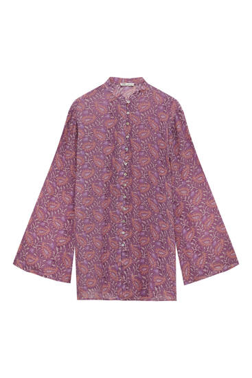 Boho oversize shirt with stand-up collar