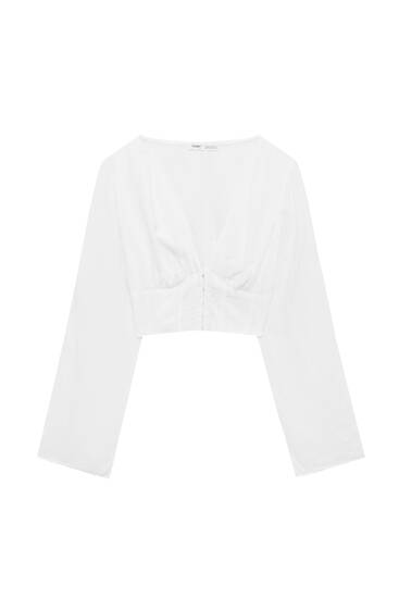Блуза корсетного кроя с расклешенными рукавами