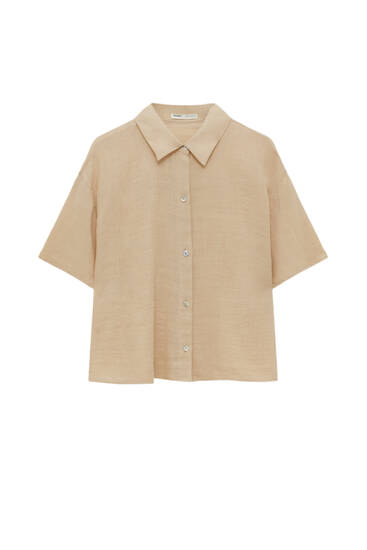 Cropped blouse van rustieke stof