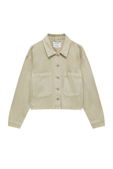Cropped sand-colored overshirt