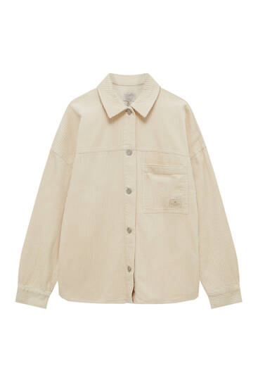 Corduroy overshirt with embroidered label