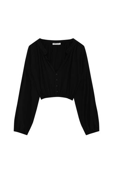 Blouse with long puff sleeves