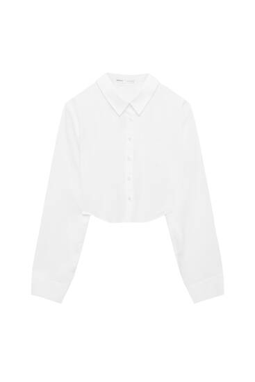 White cropped poplin shirt