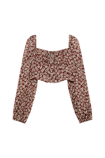 Bluză corset florală cu mânecă lungă