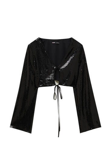Sequinned crop blouse