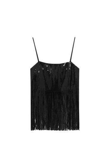 Sequinned top with fringing