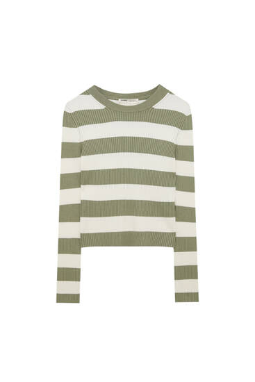 Kolorowy sweter basic z prążkowanego materiału