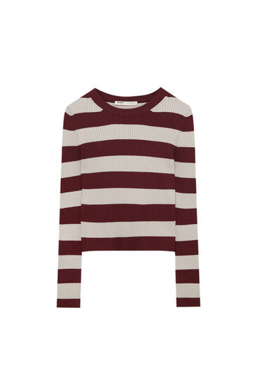 Pull & Bear Sweter z okr\u0105g\u0142ym dekoltem br\u0105z-w kolorze bia\u0142ej we\u0142ny Moda Swetry Swetry z okrągłym dekoltem 