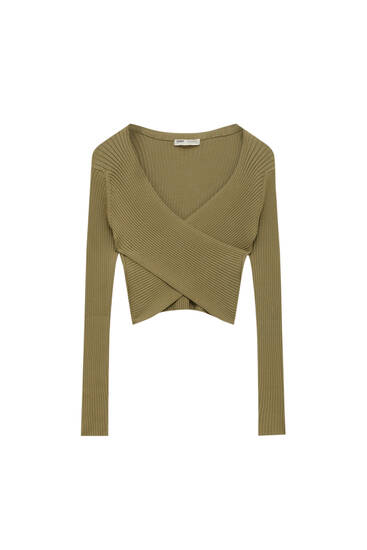 Cropped multiway crossover sweater