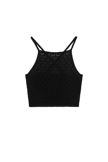 Open knit crochet top with crossover back - PULL&BEAR