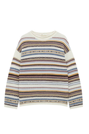Striped knit jacquard sweater