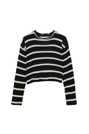 Striped black oversize knit sweater 
