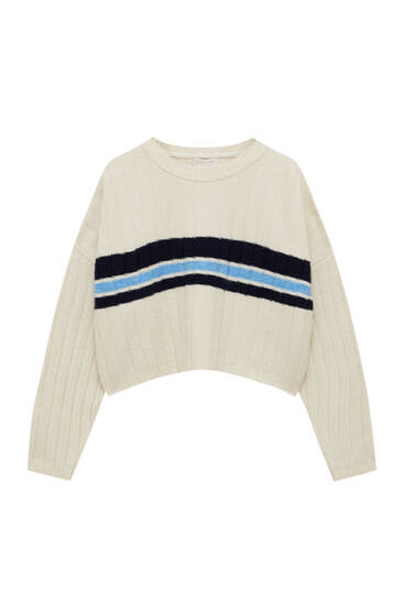 Pletený sveter s farebnými blokmi