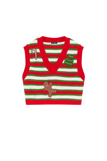 Christmas knit vest with patches
