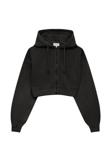 Cropped basic hoodie with zip