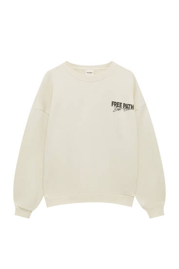 Pull & Bear Sweat Shirt black-white printed lettering casual look Fashion Sweats Sweatshirts 