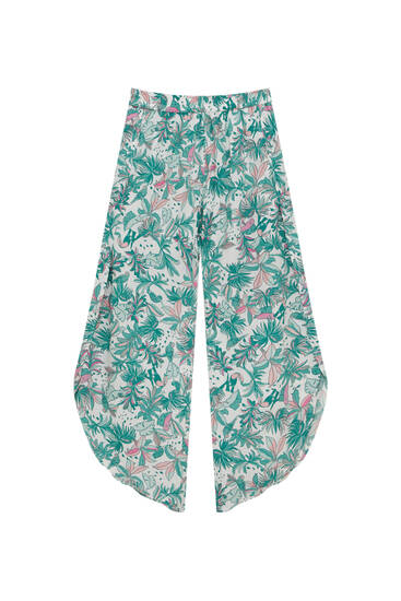 Flowing floral trousers with side vents