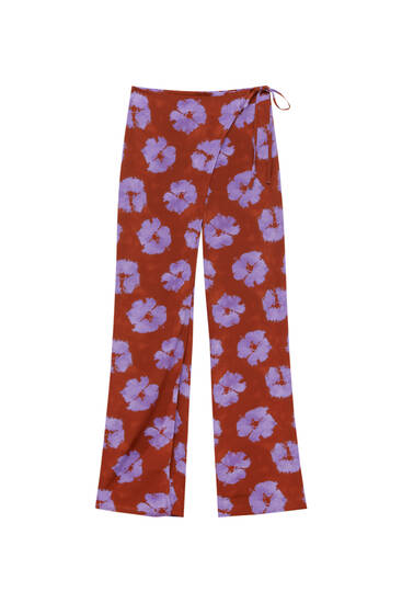 Printed wrap trousers