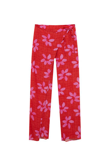 Printed wrap trousers